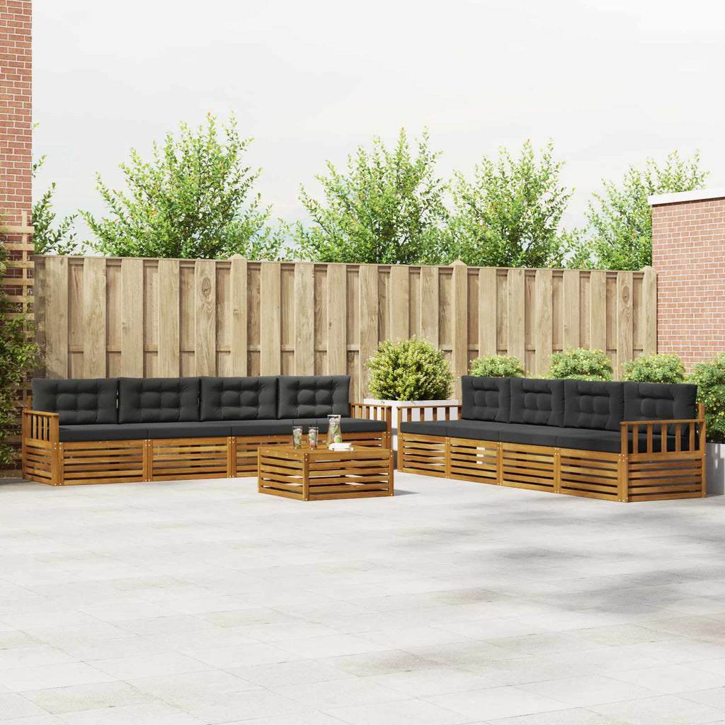 Outdoor-Sofagarnitur mit Kissen 9 pcs Natur und Anthrazit