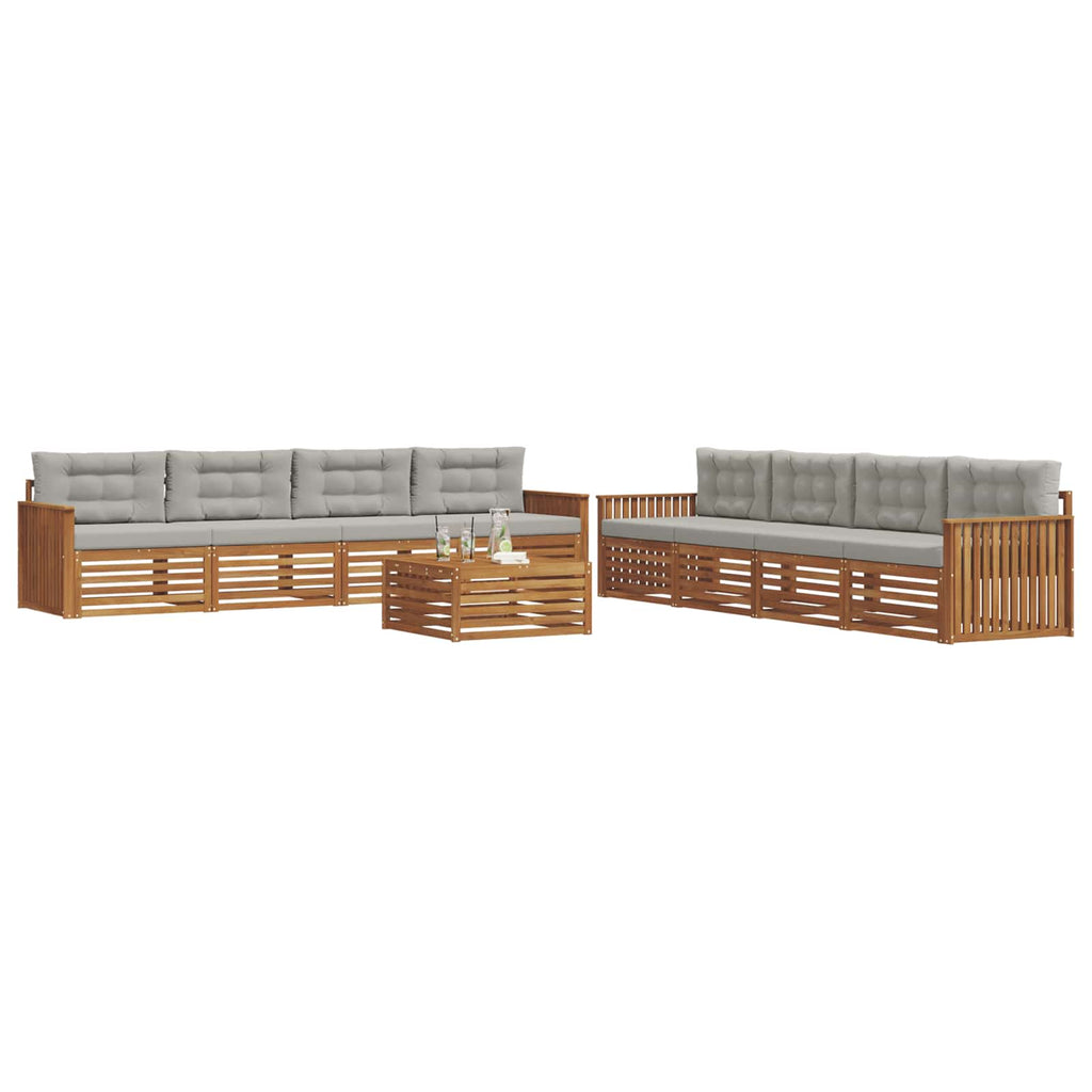 Outdoor-Sofagarnitur mit Kissen 9 pcs Natürlich und Hellgrau