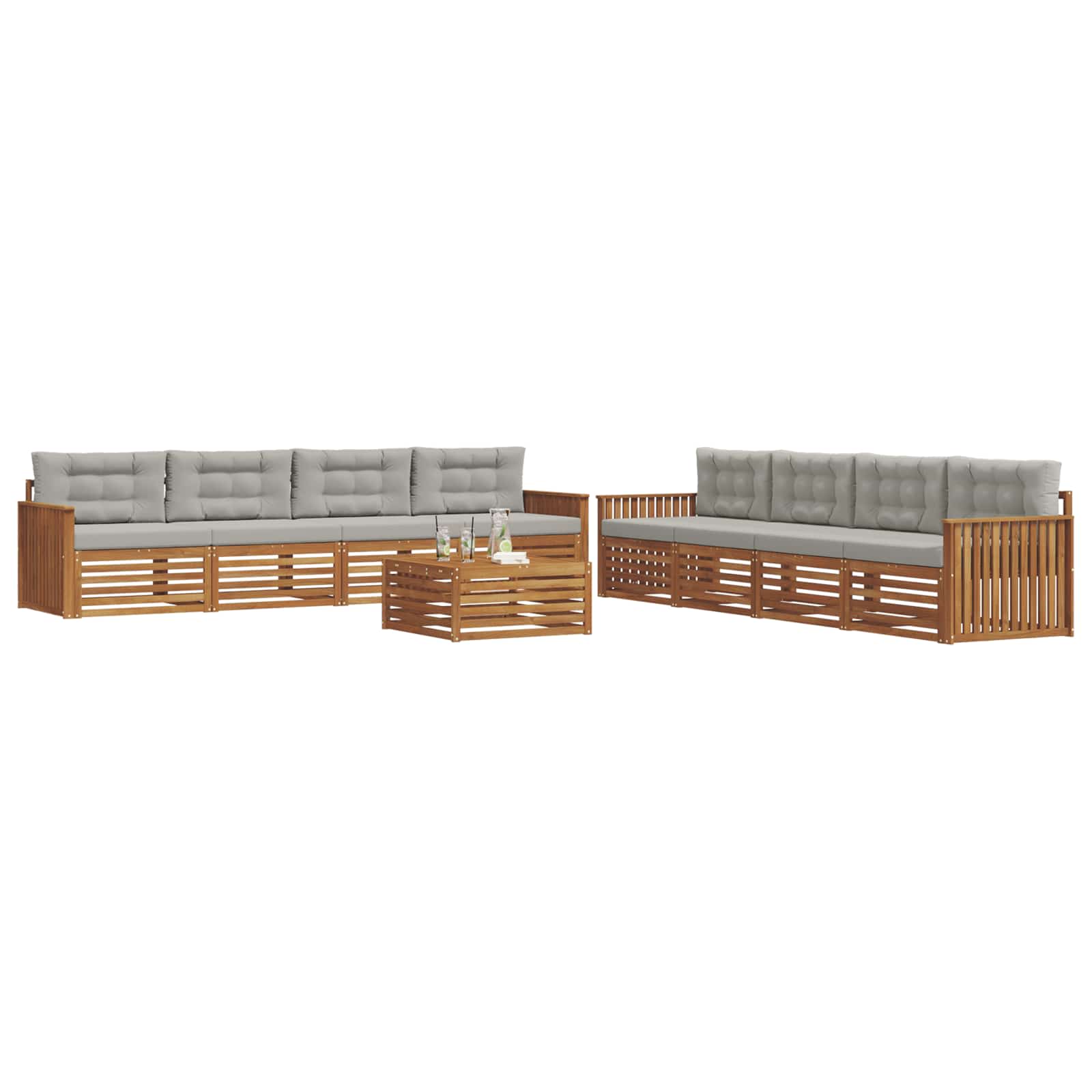 Outdoor-Sofagarnitur mit Kissen 9 pcs Natürlich und Hellgrau