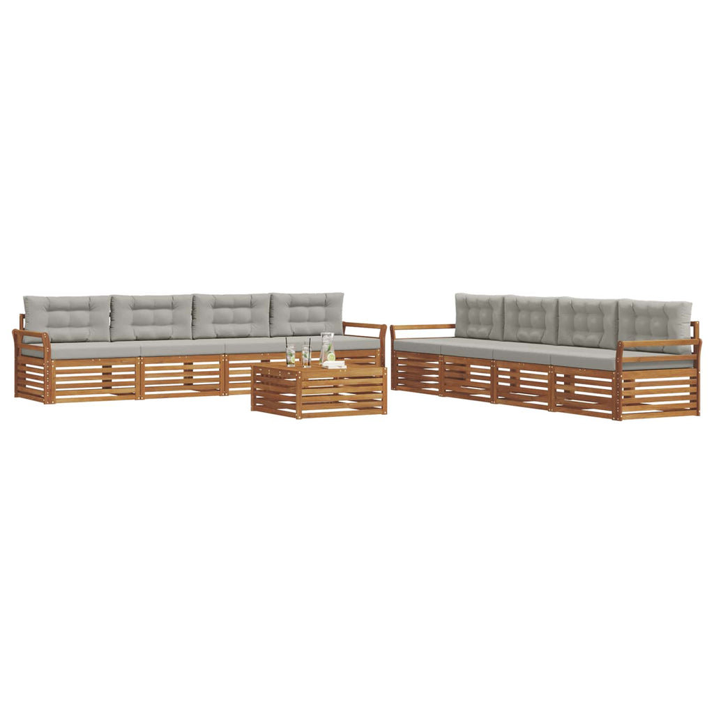 Outdoor-Sofagarnitur mit Kissen 9 pcs Natürlich und Hellgrau