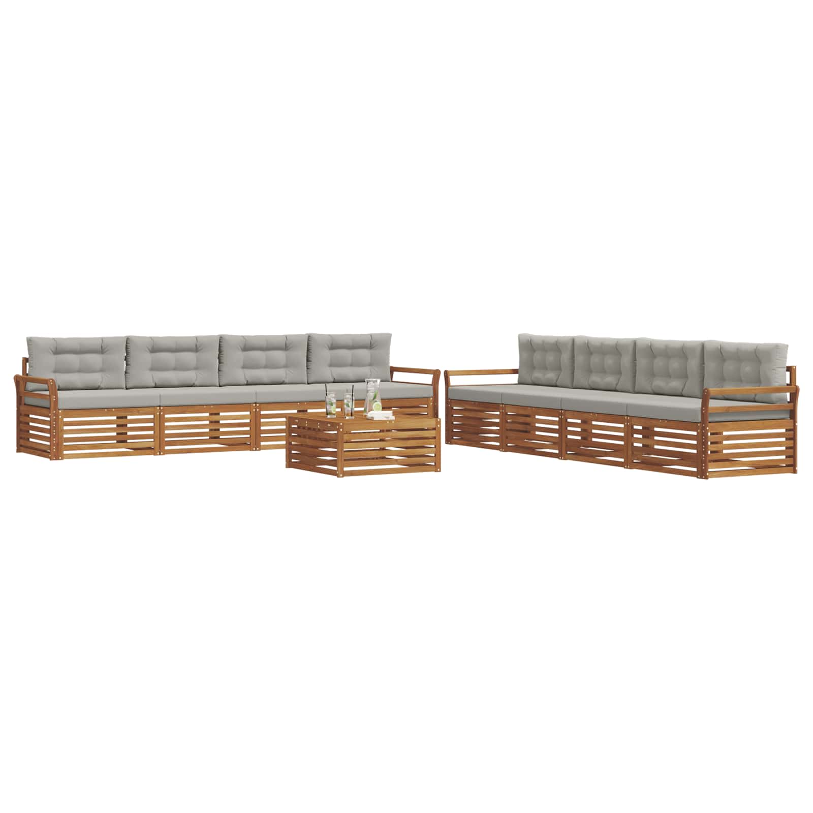 Outdoor-Sofagarnitur mit Kissen 9 pcs Natürlich und Hellgrau