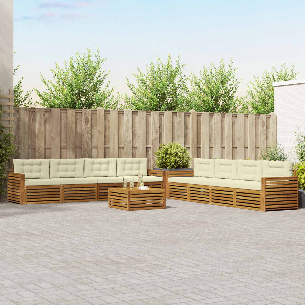 Outdoor-Sofagarnitur mit Kissen 9 pcs Natur und Creme