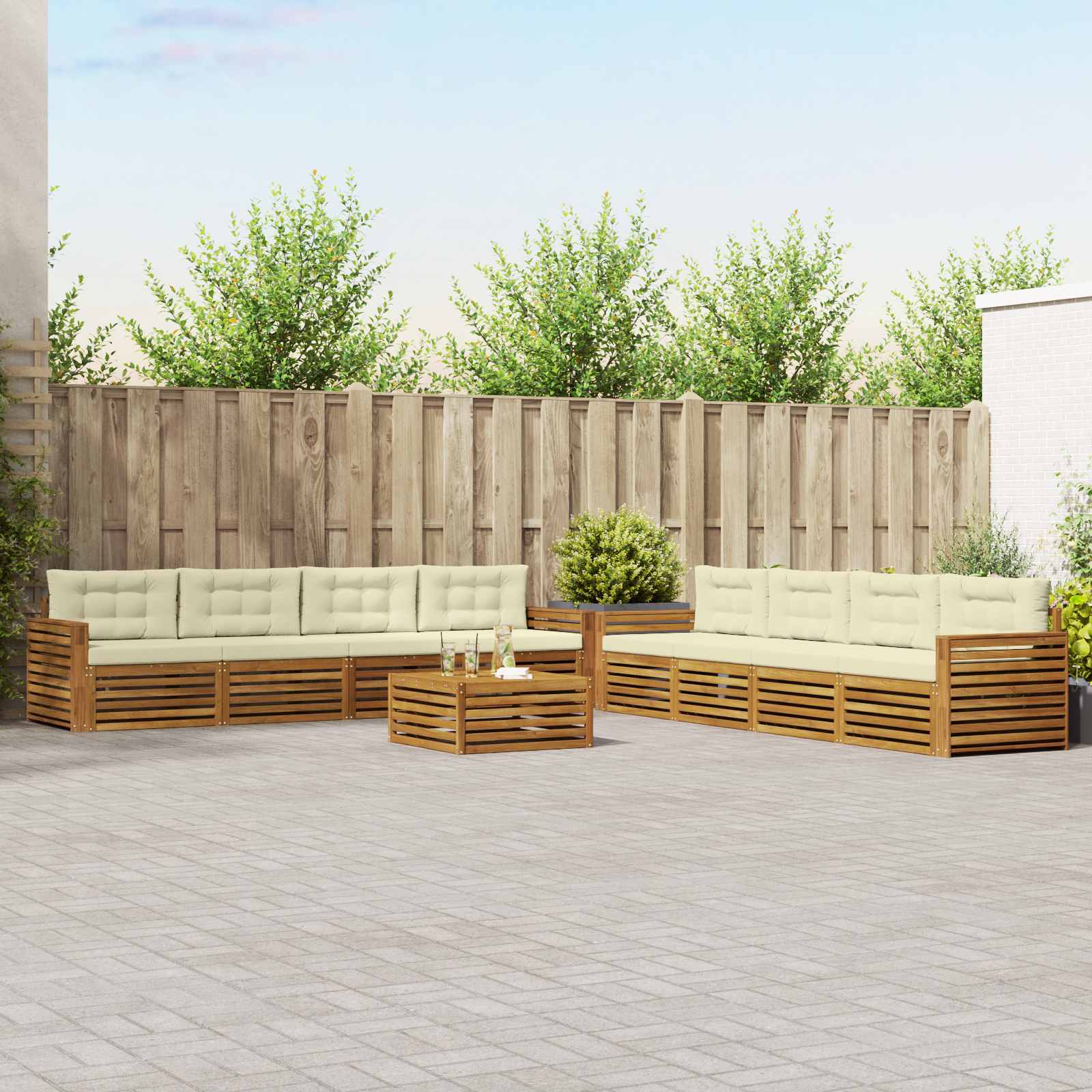 Outdoor-Sofagarnitur mit Kissen 9 pcs Natur und Creme