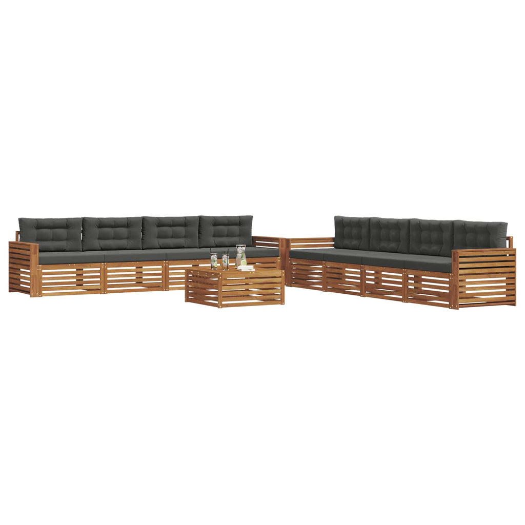 Outdoor-Sofagarnitur mit Kissen 9 pcs Natur und Anthrazit