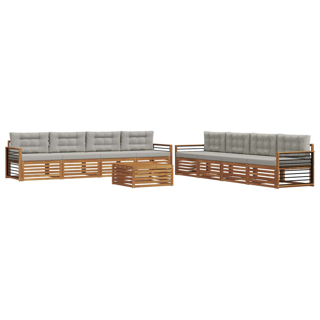 Outdoor-Sofagarnitur mit Kissen 9 pcs Natürlich und Hellgrau