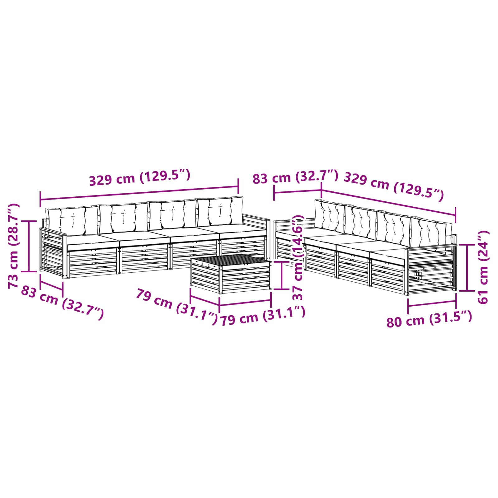 Outdoor-Sofagarnitur mit Kissen 9 pcs Natürlich und Hellgrau