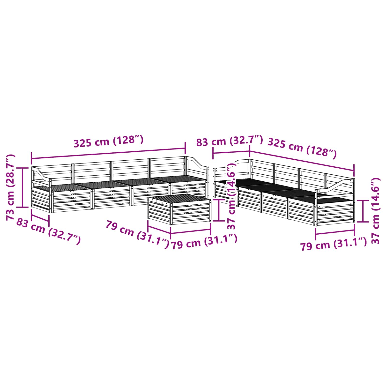 Outdoor-Sofagarnitur 9 pcs Natur Massivholz Akazie