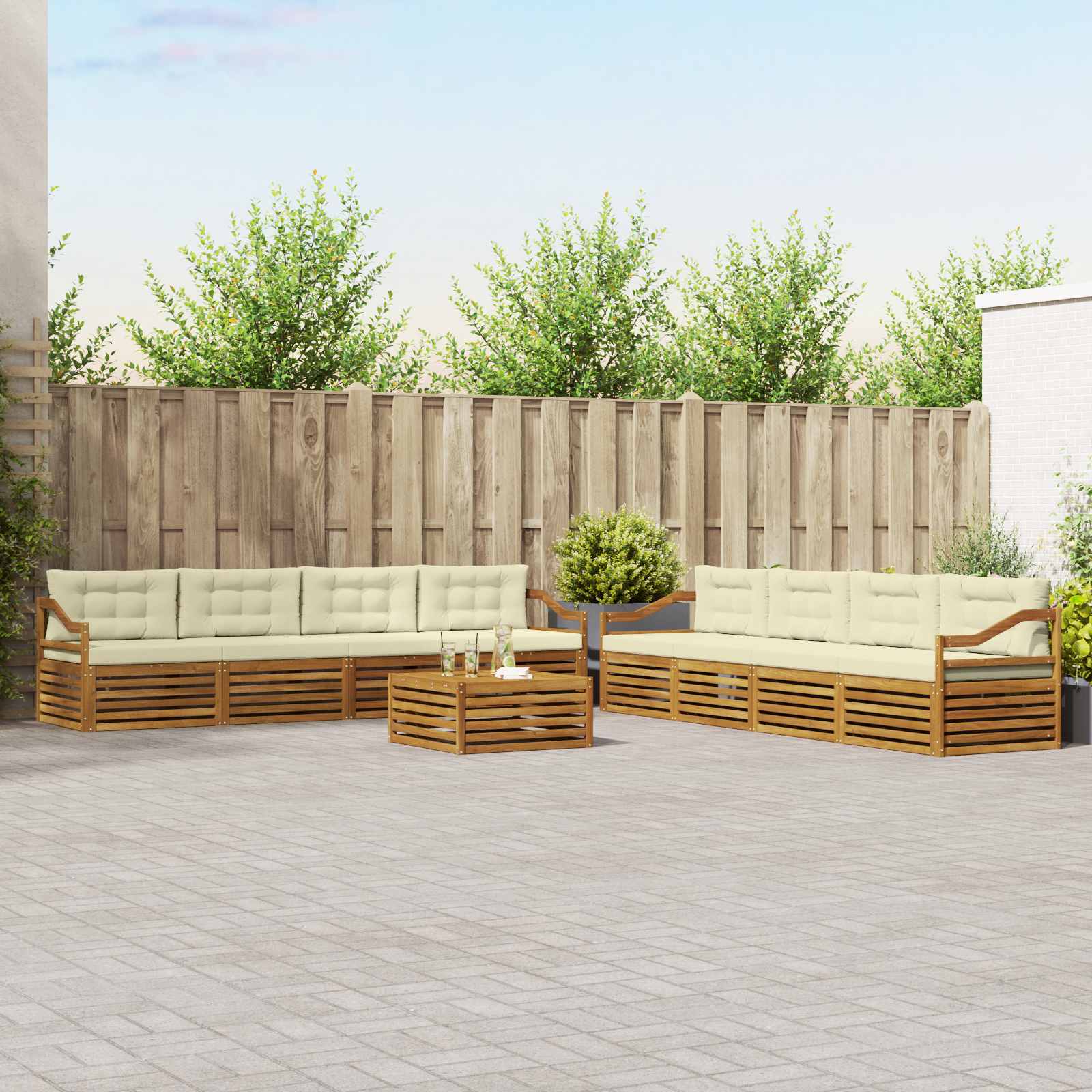 Outdoor-Sofagarnitur mit Kissen 9 pcs Natur und Creme