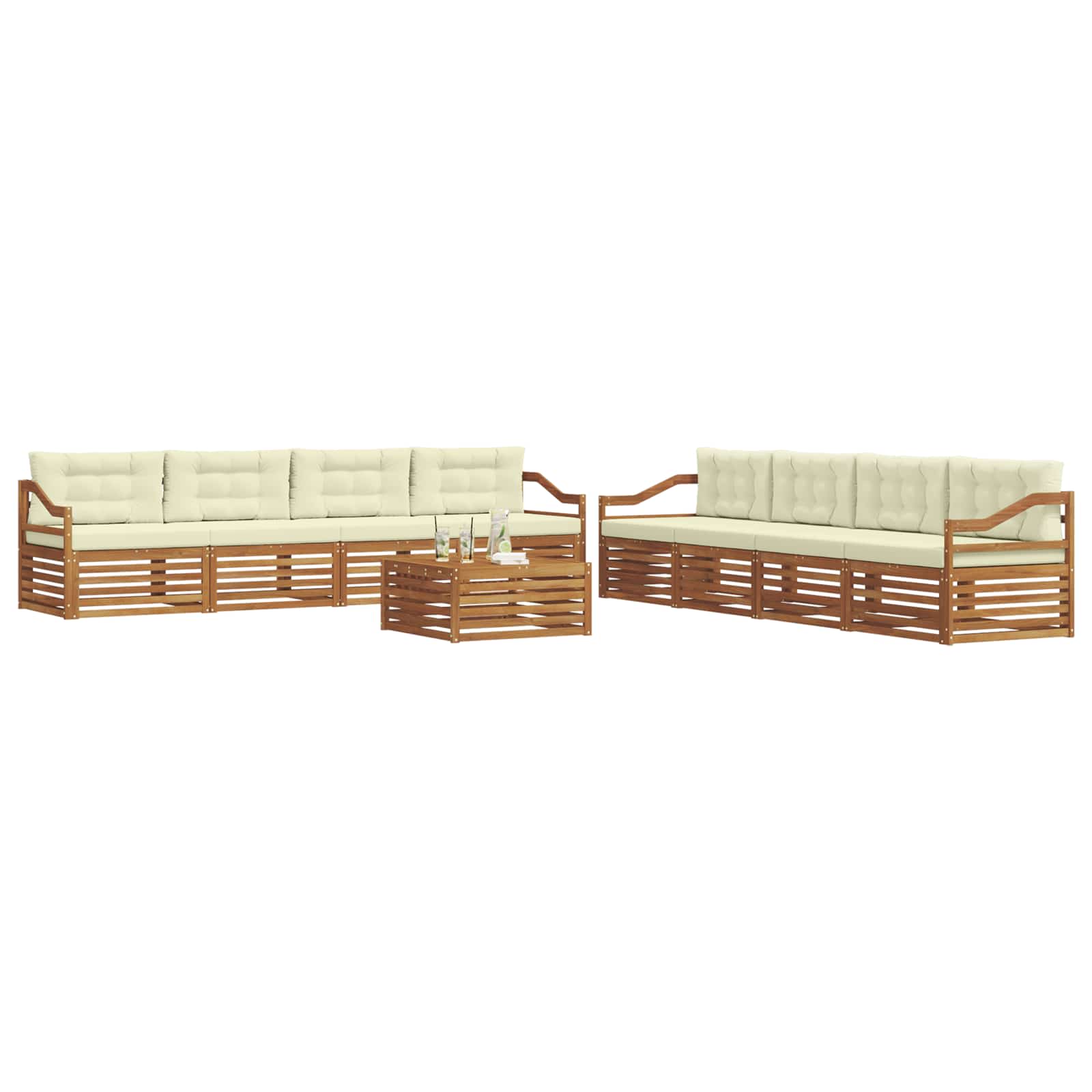 Outdoor-Sofagarnitur mit Kissen 9 pcs Natur und Creme