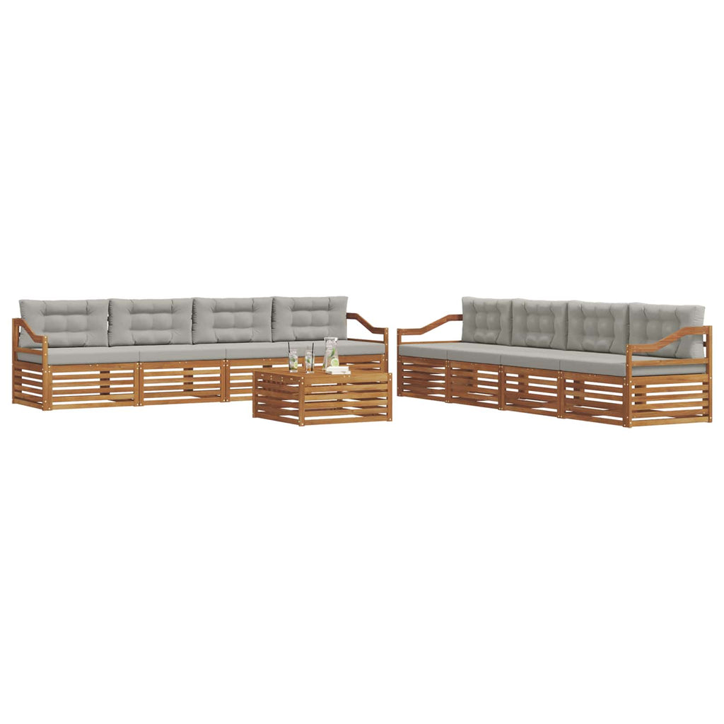 Outdoor-Sofagarnitur mit Kissen 9 pcs Natürlich und Hellgrau