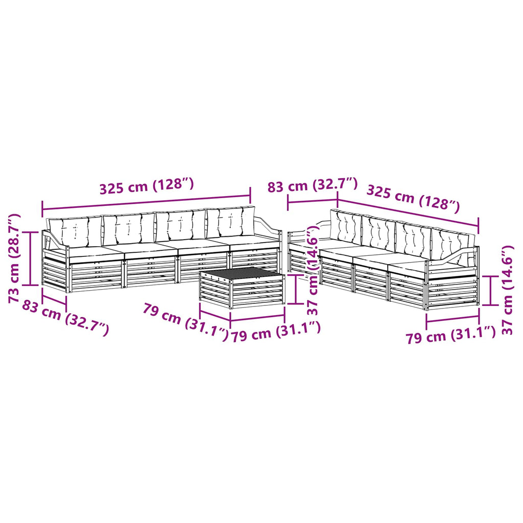 Outdoor-Sofagarnitur mit Kissen 9 pcs Natürlich und Hellgrau