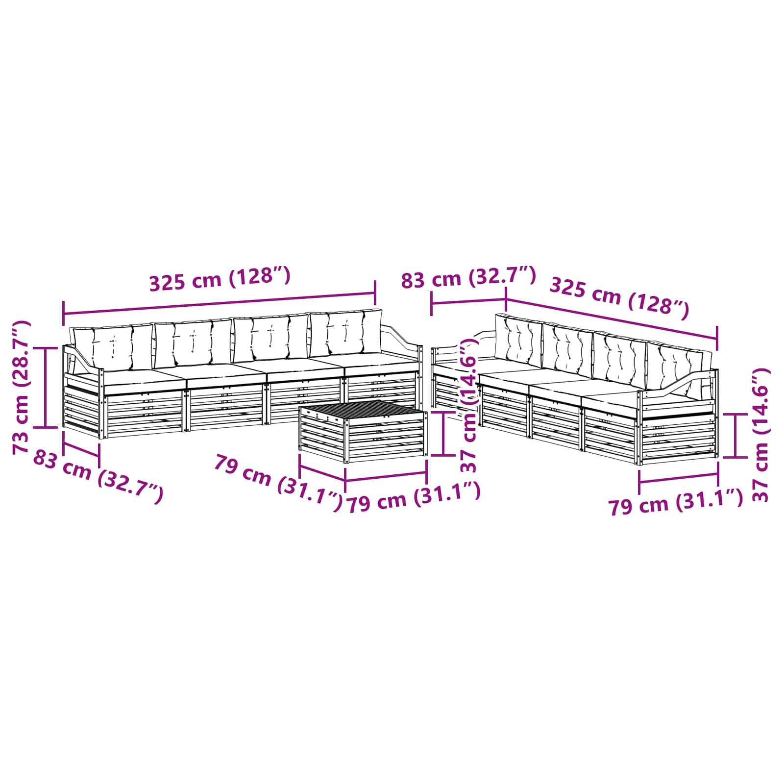 Outdoor-Sofagarnitur mit Kissen 9 pcs Natürlich und Hellgrau