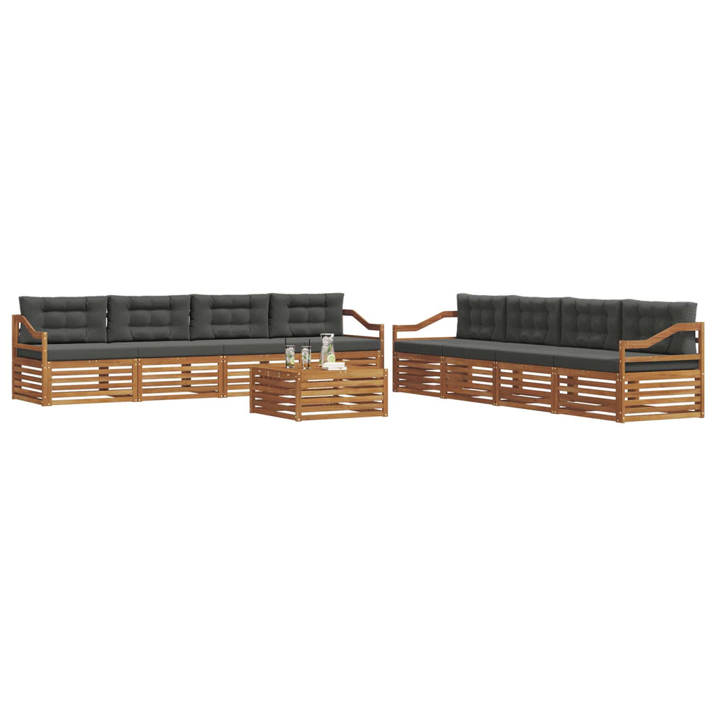 Outdoor-Sofagarnitur mit Kissen 9 pcs Natur und Anthrazit