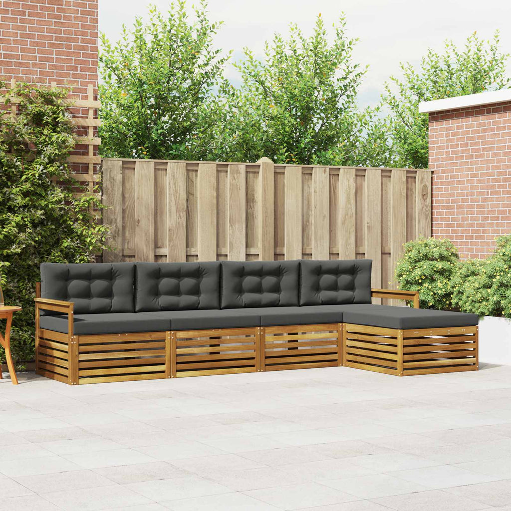 Outdoor-Sofagarnitur mit Kissen 5 pcs Natur und Anthrazit