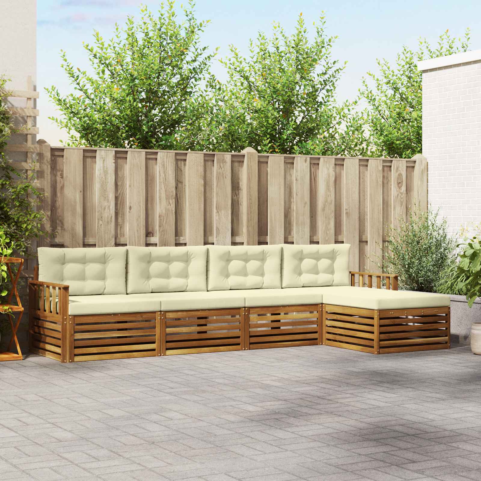 Outdoor-Sofagarnitur mit Kissen 5 pcs Natur und Creme