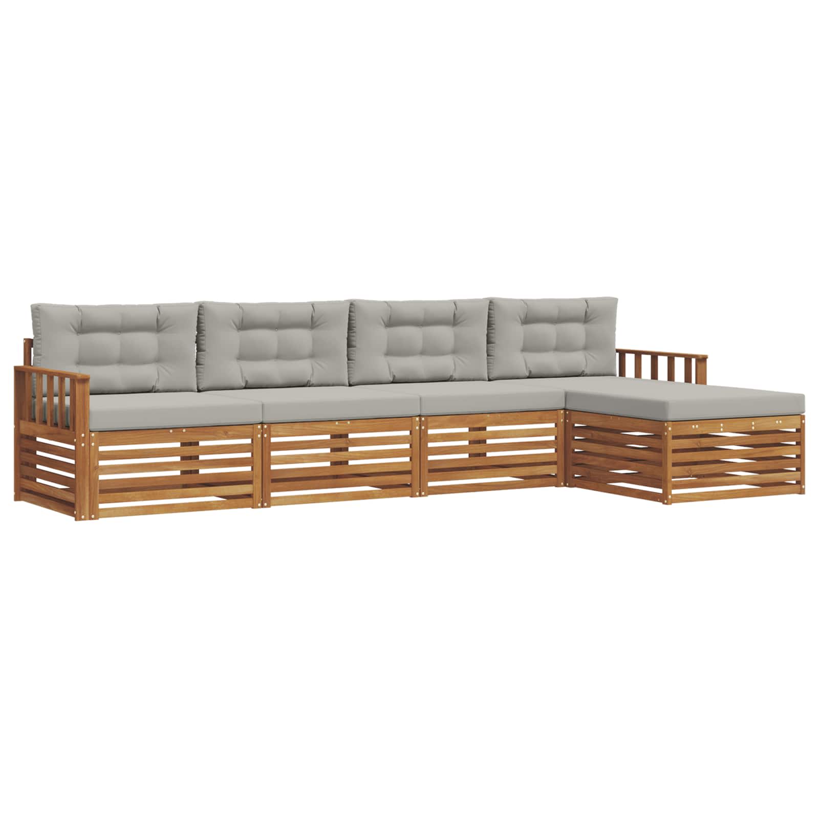 Outdoor-Sofagarnitur mit Kissen 5 pcs Natürlich und Hellgrau