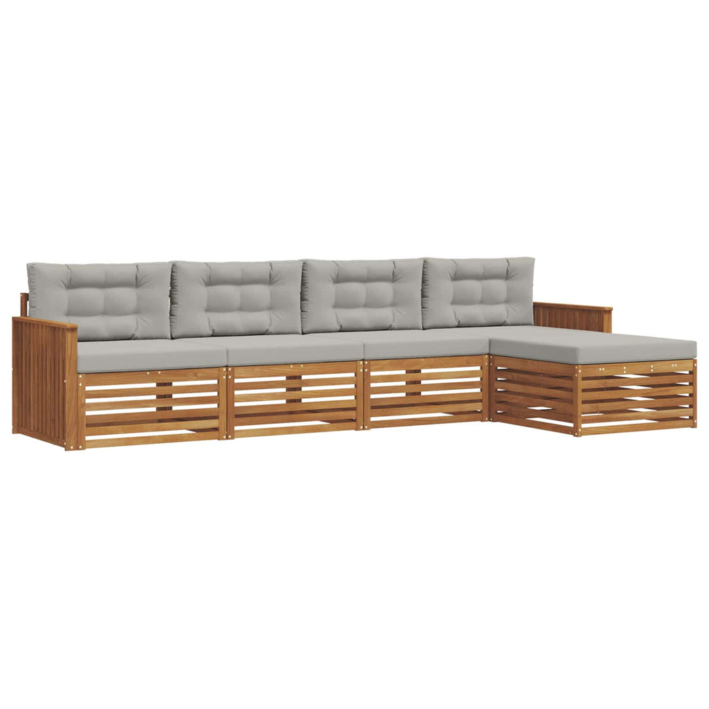 Outdoor-Sofagarnitur mit Kissen 5 pcs Natürlich und Hellgrau