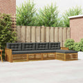 Outdoor-Sofagarnitur mit Kissen 5 pcs Natur und Anthrazit