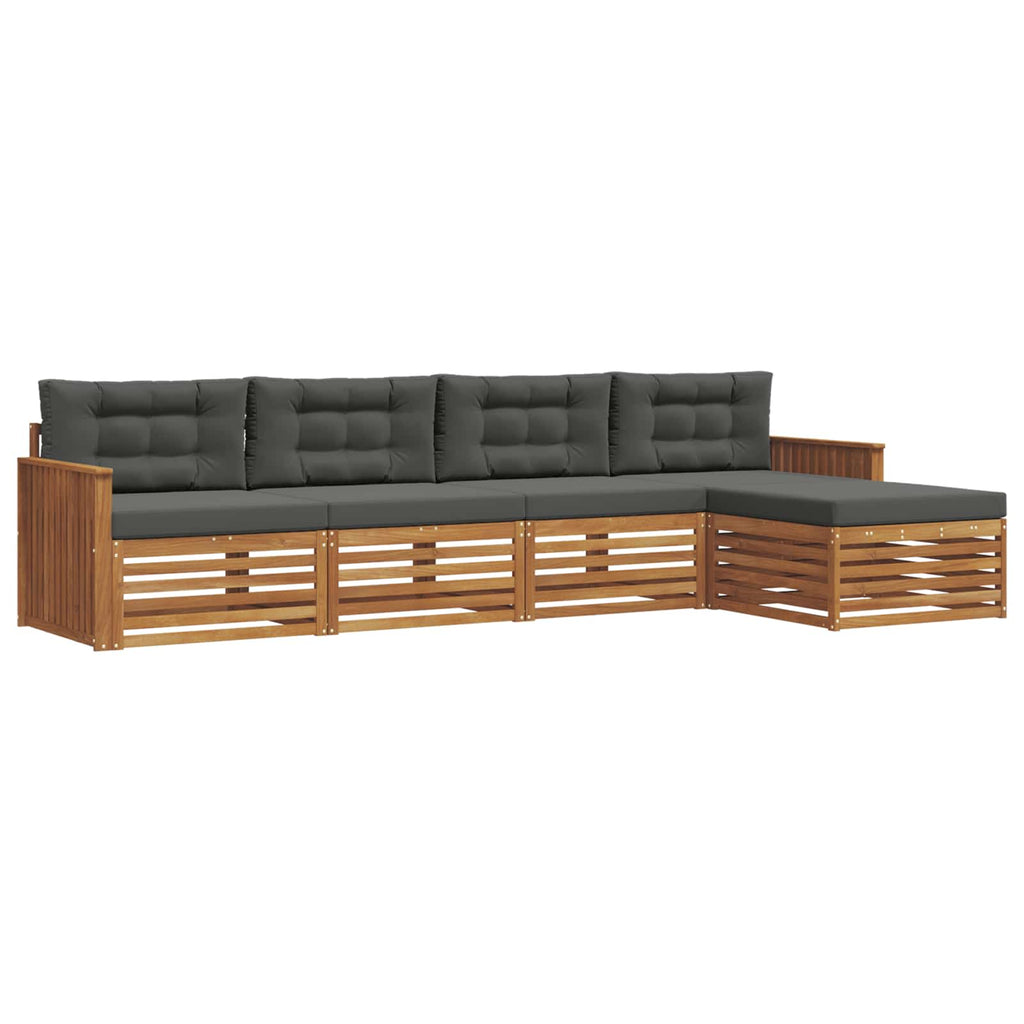 Outdoor-Sofagarnitur mit Kissen 5 pcs Natur und Anthrazit