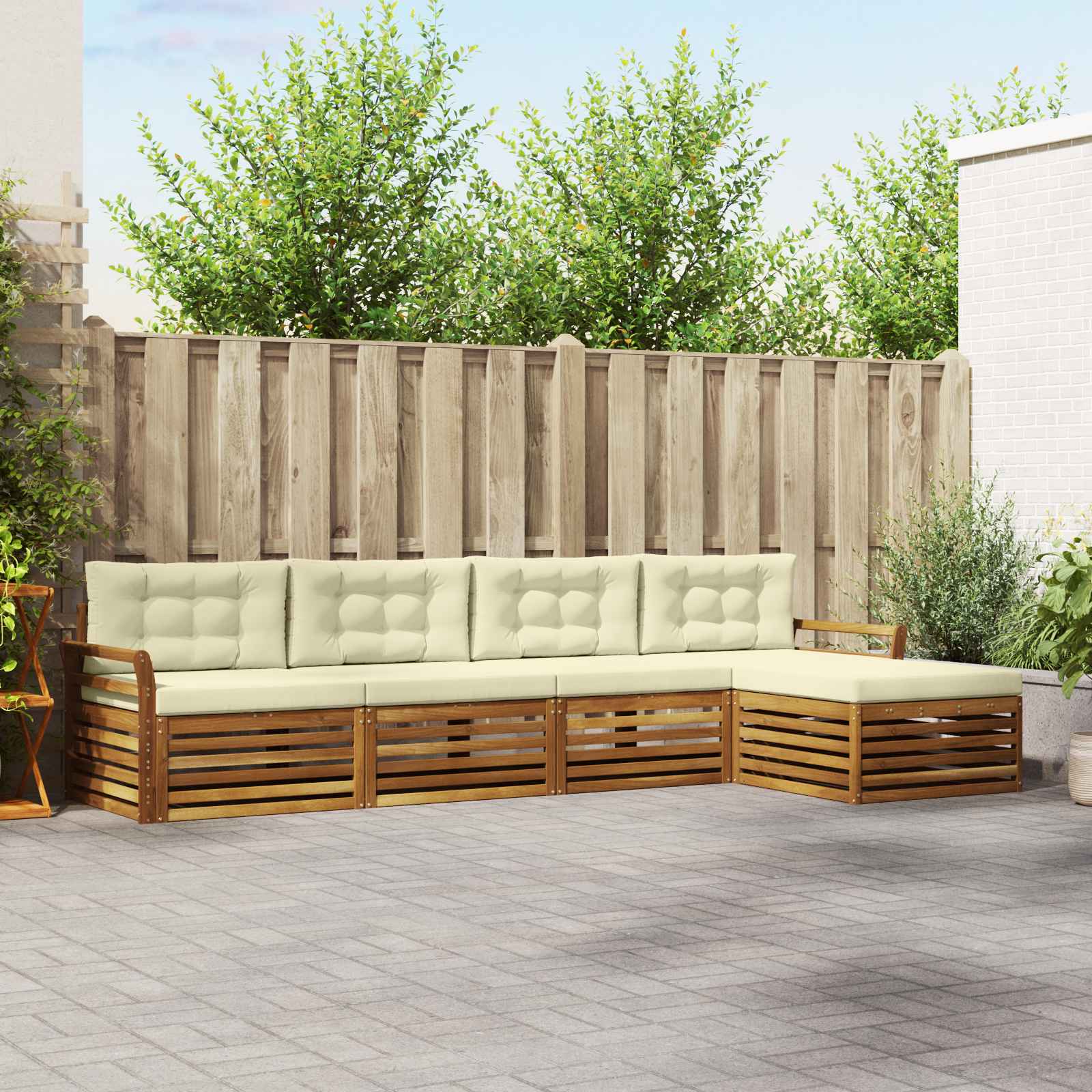 Outdoor-Sofagarnitur mit Kissen 5 pcs Natur und Creme