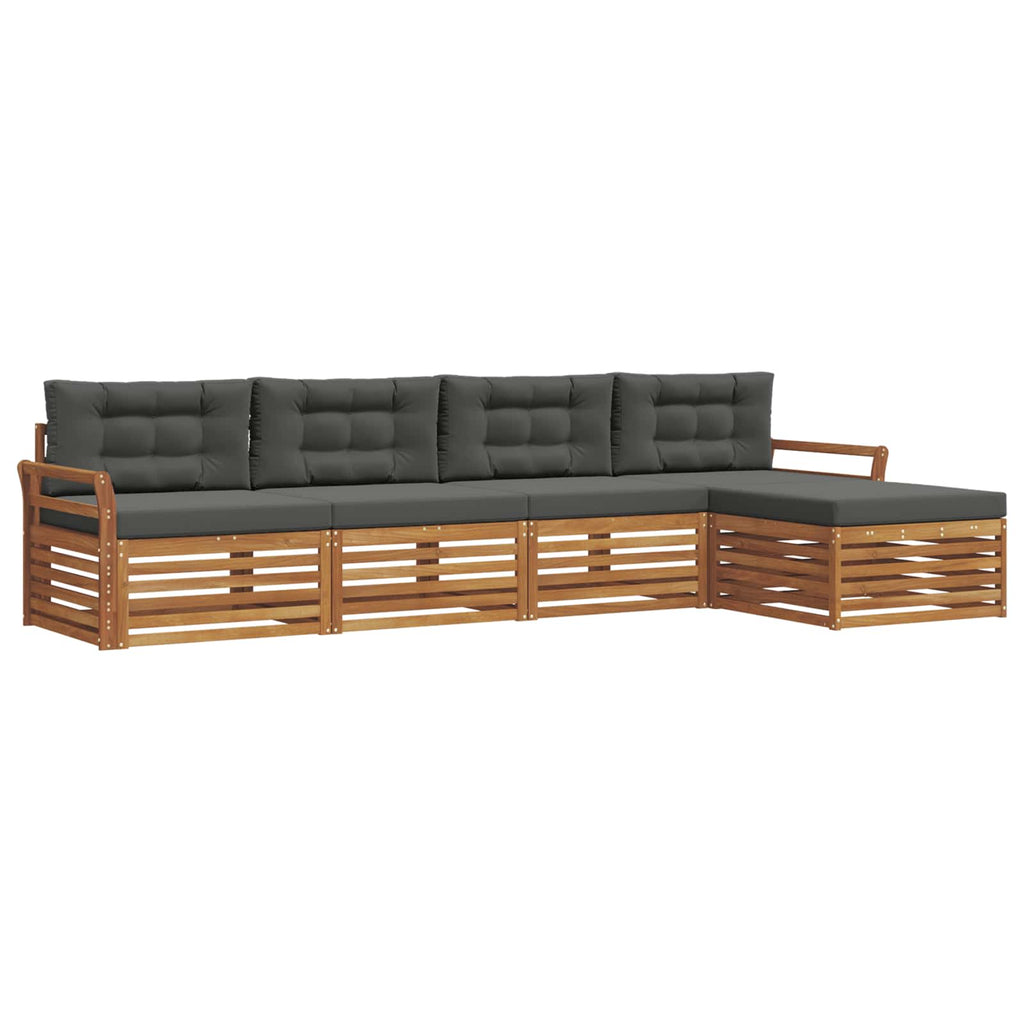 Outdoor-Sofagarnitur mit Kissen 5 pcs Natur und Anthrazit
