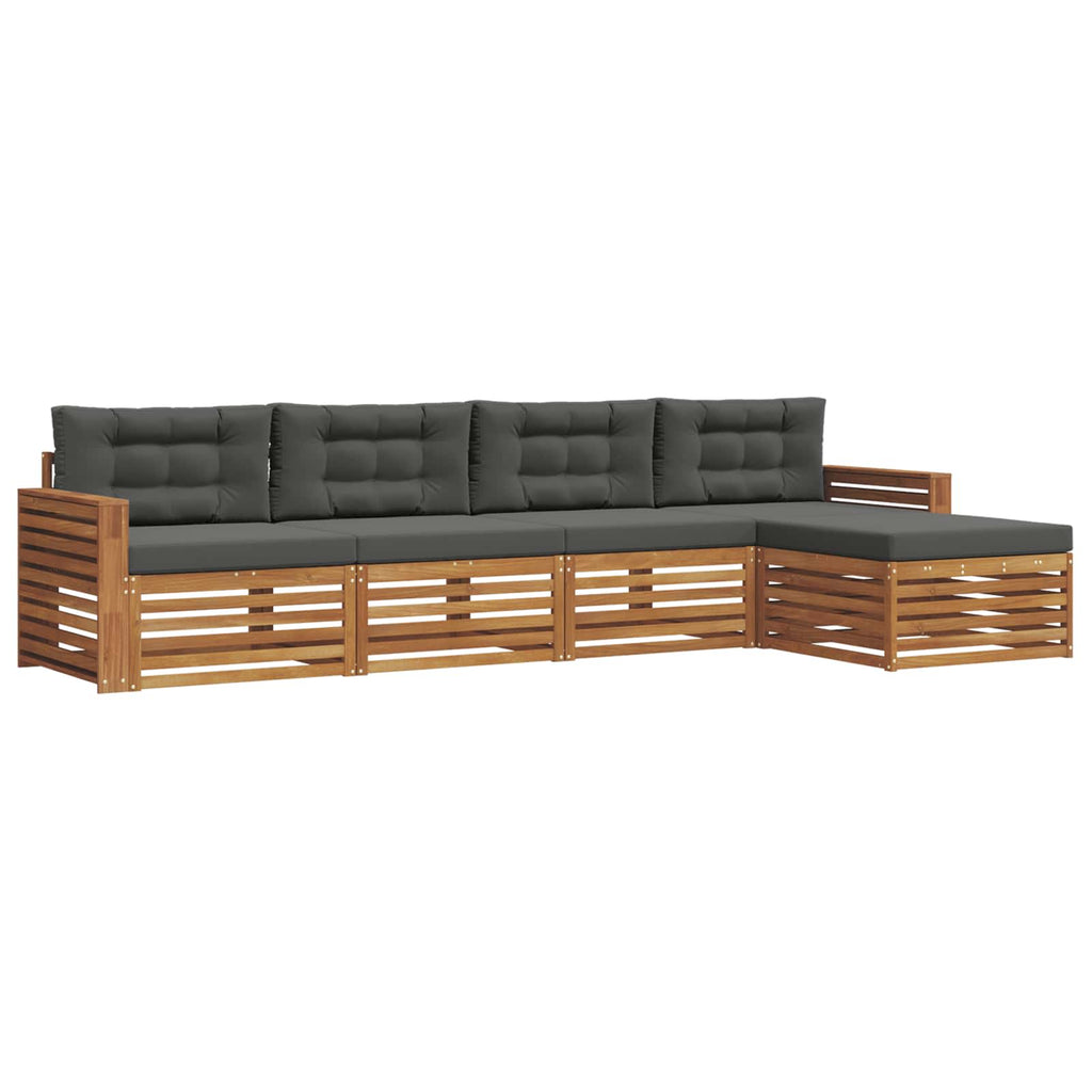 Outdoor-Sofagarnitur mit Kissen 5 pcs Natur und Anthrazit