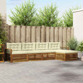 Outdoor-Sofagarnitur mit Kissen 5 pcs Natur und Creme