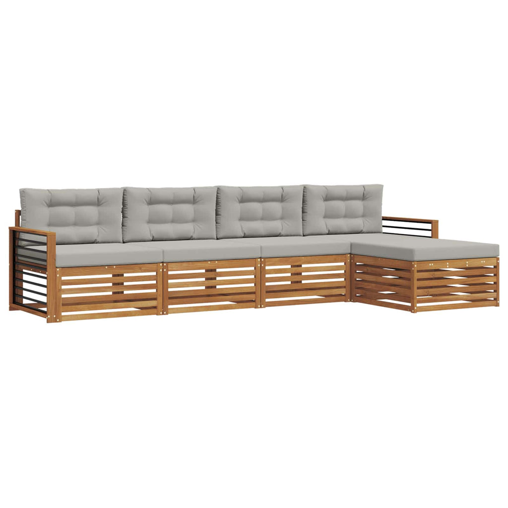 Outdoor-Sofagarnitur mit Kissen 5 pcs Natürlich und Hellgrau