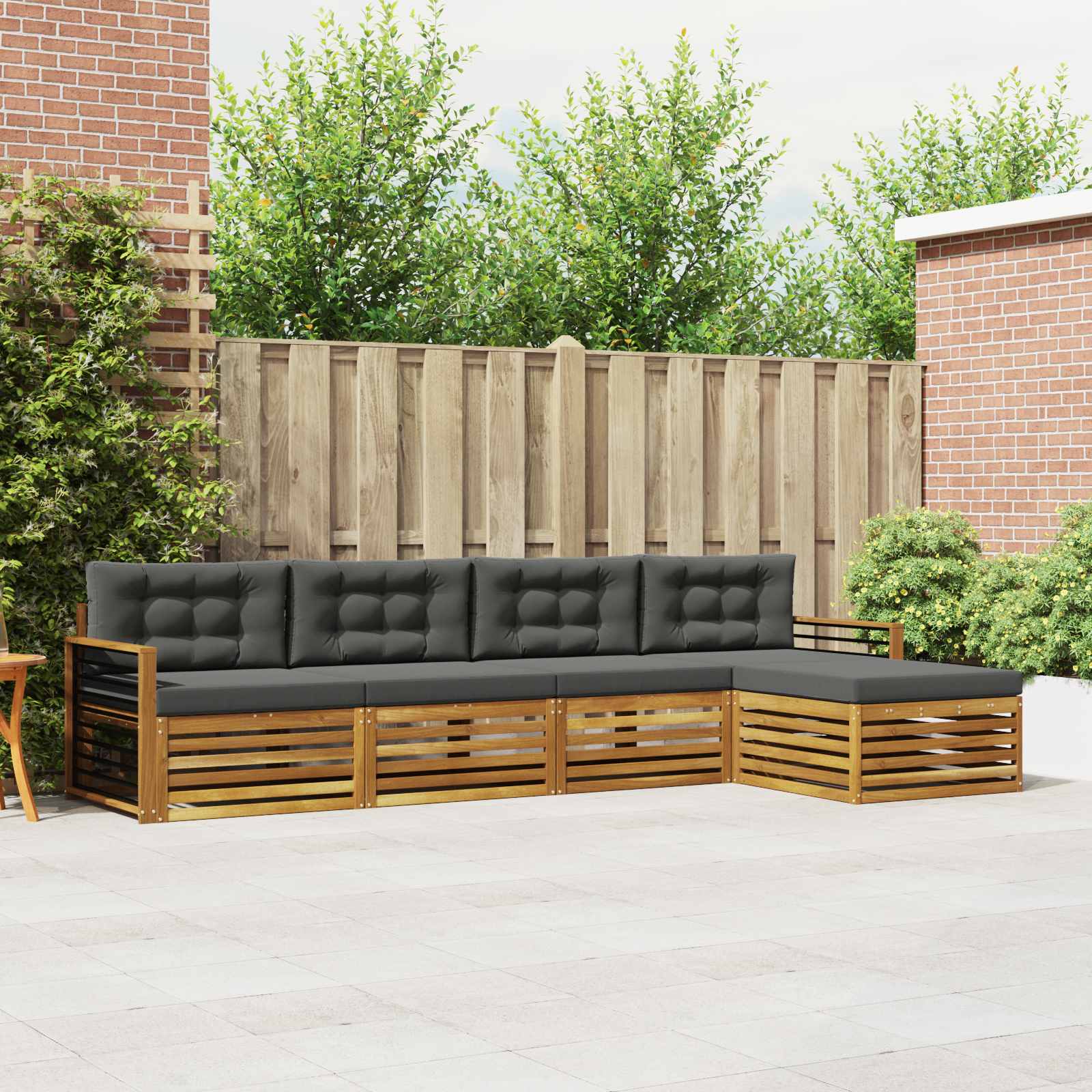 Outdoor-Sofagarnitur mit Kissen 5 pcs Natur und Anthrazit