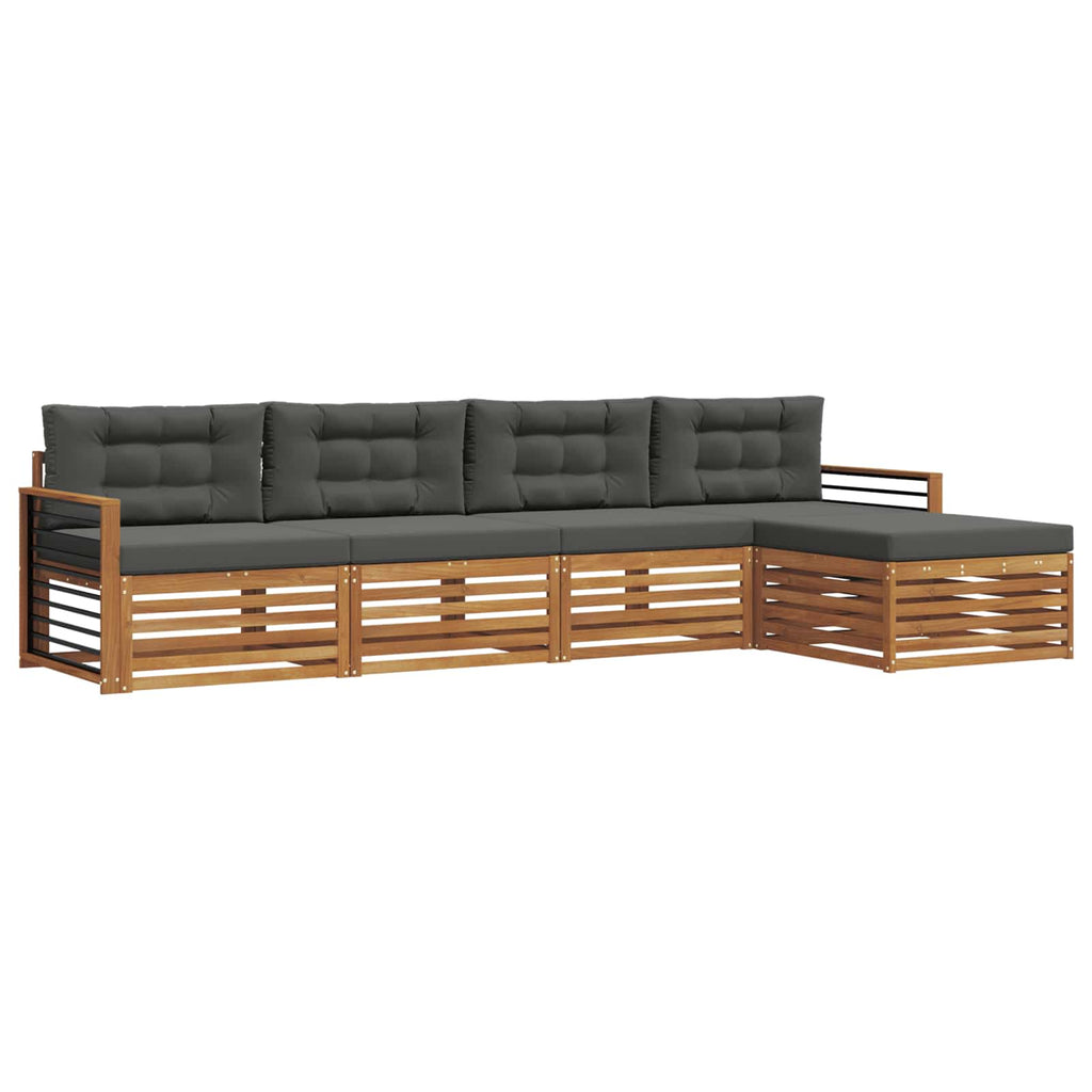 Outdoor-Sofagarnitur mit Kissen 5 pcs Natur und Anthrazit