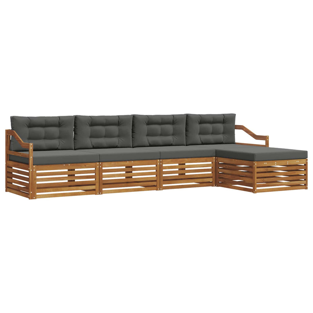 Outdoor-Sofagarnitur mit Kissen 5 pcs Natur und Anthrazit