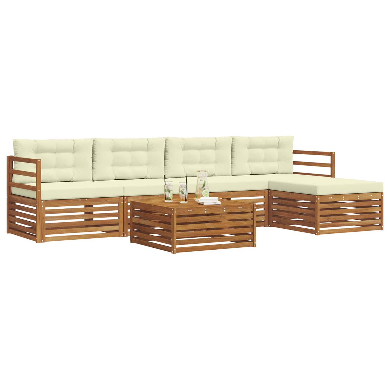 Outdoor-Sofagarnitur mit Kissen 6 pcs Natur und Creme