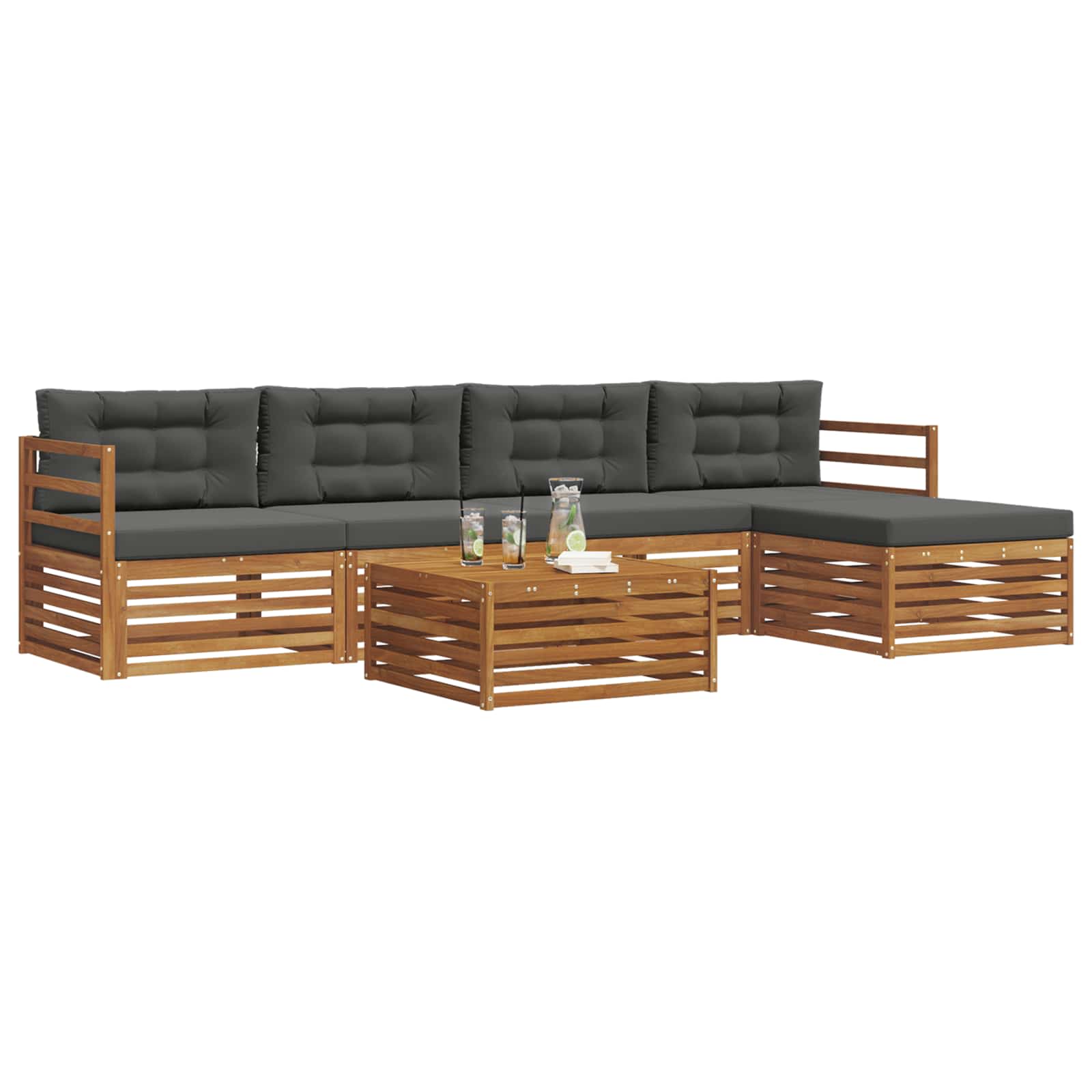 Outdoor-Sofagarnitur mit Kissen 6 pcs Natur und Anthrazit