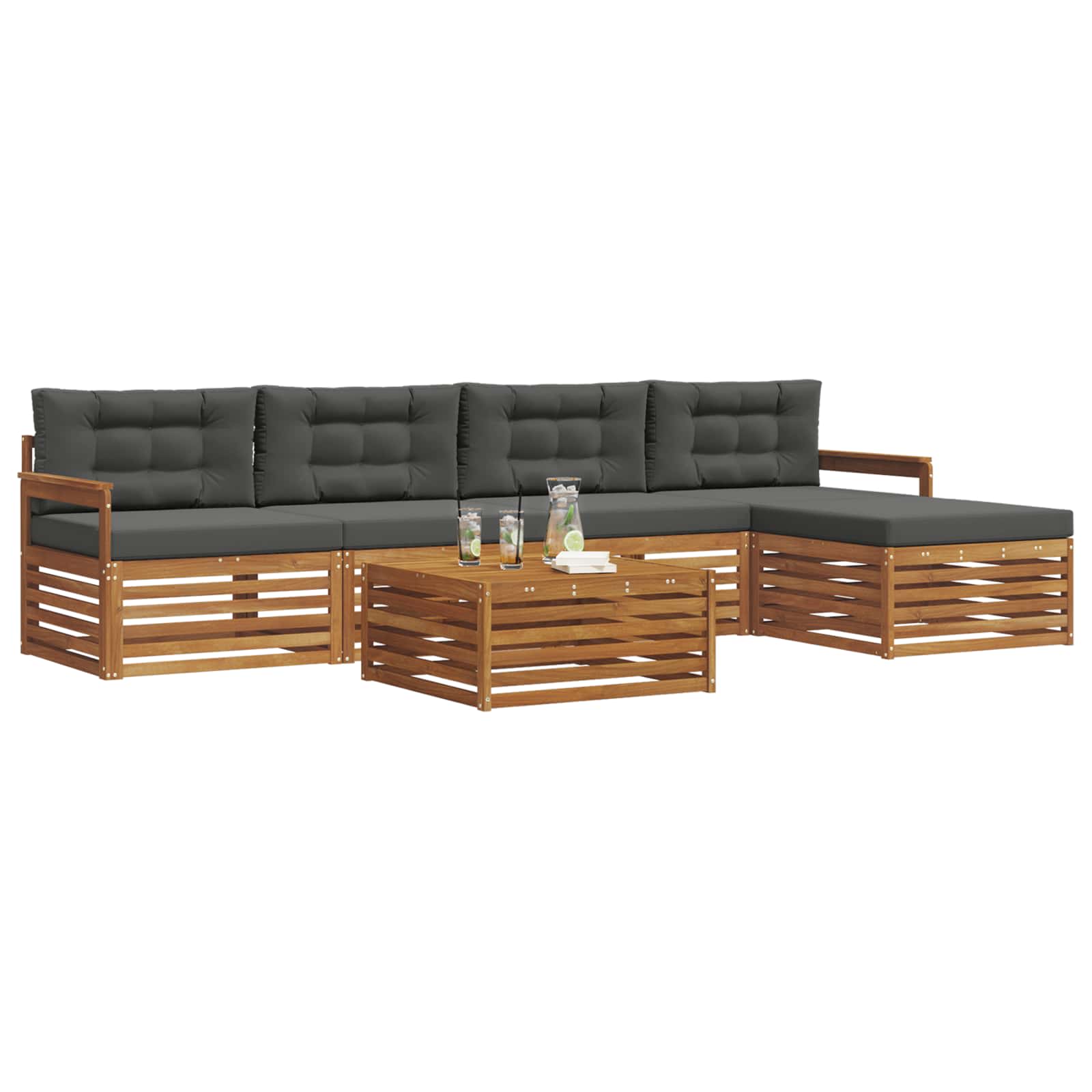 Outdoor-Sofagarnitur mit Kissen 6 pcs Natur und Anthrazit