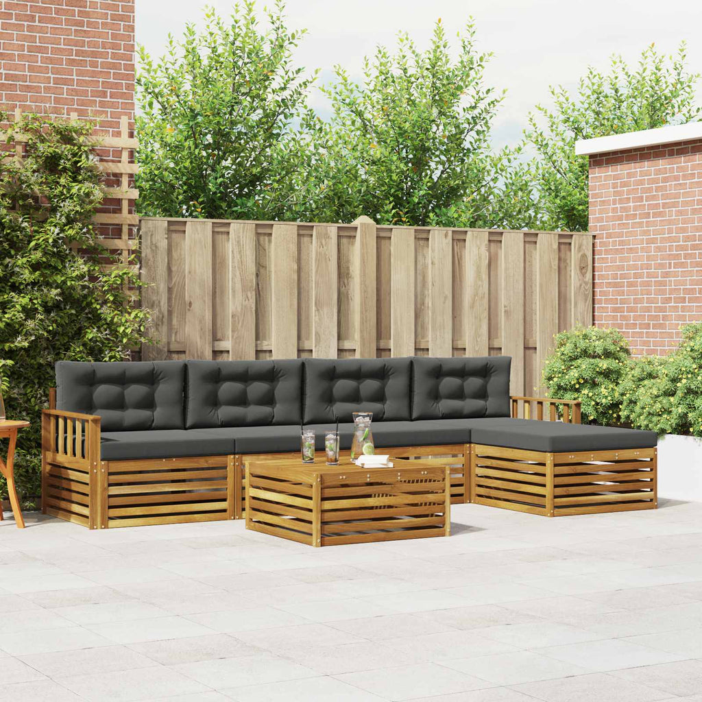 Outdoor-Sofagarnitur mit Kissen 6 pcs Natur und Anthrazit