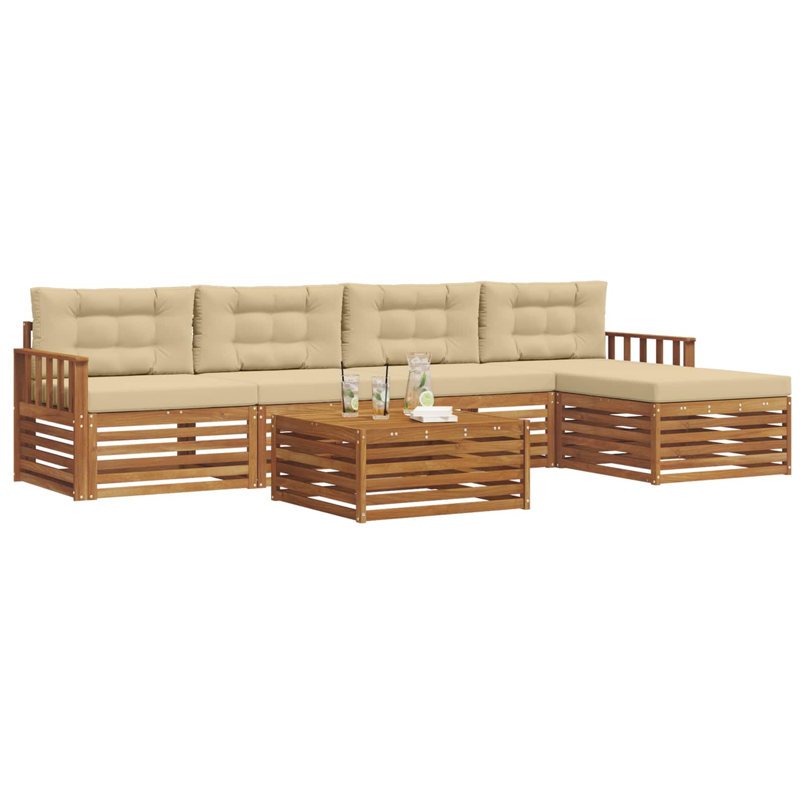 Outdoor-Sofagarnitur mit Kissen 6 pcs Natur und Beige