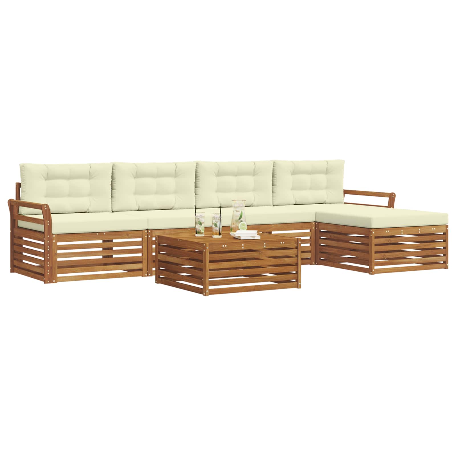 Outdoor-Sofagarnitur mit Kissen 6 pcs Natur und Creme
