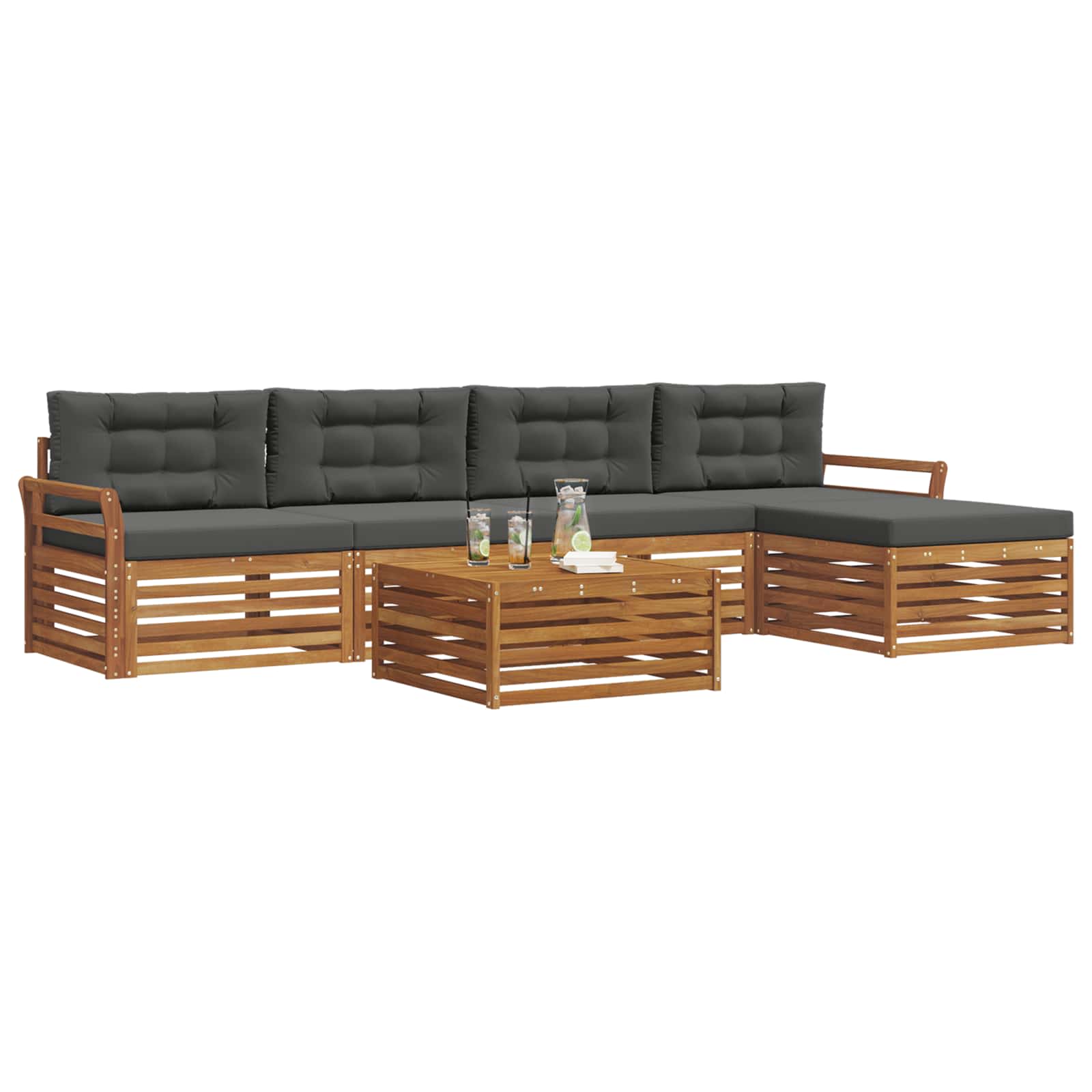 Outdoor-Sofagarnitur mit Kissen 6 pcs Natur und Anthrazit