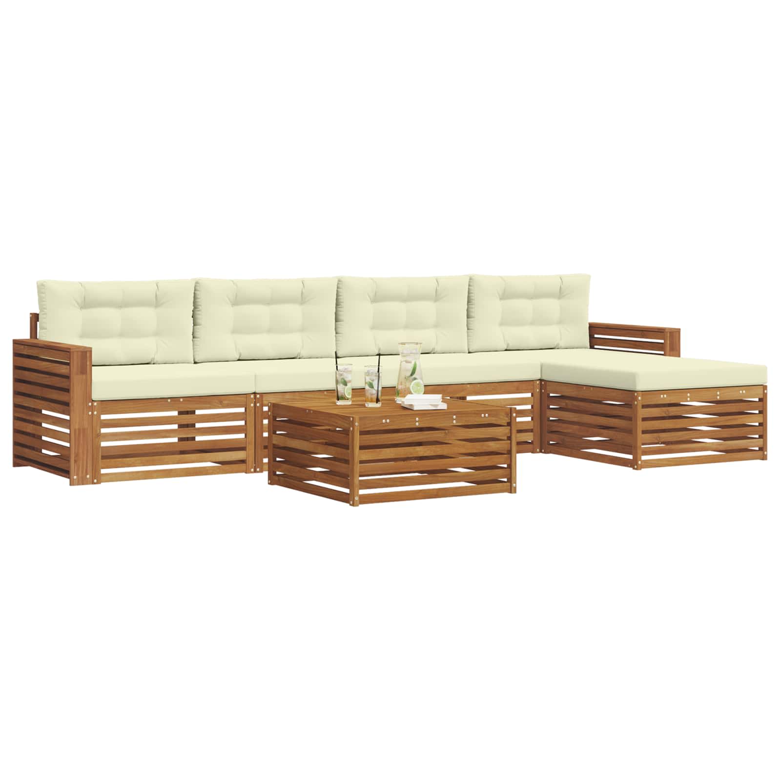 Outdoor-Sofagarnitur mit Kissen 6 pcs Natur und Creme
