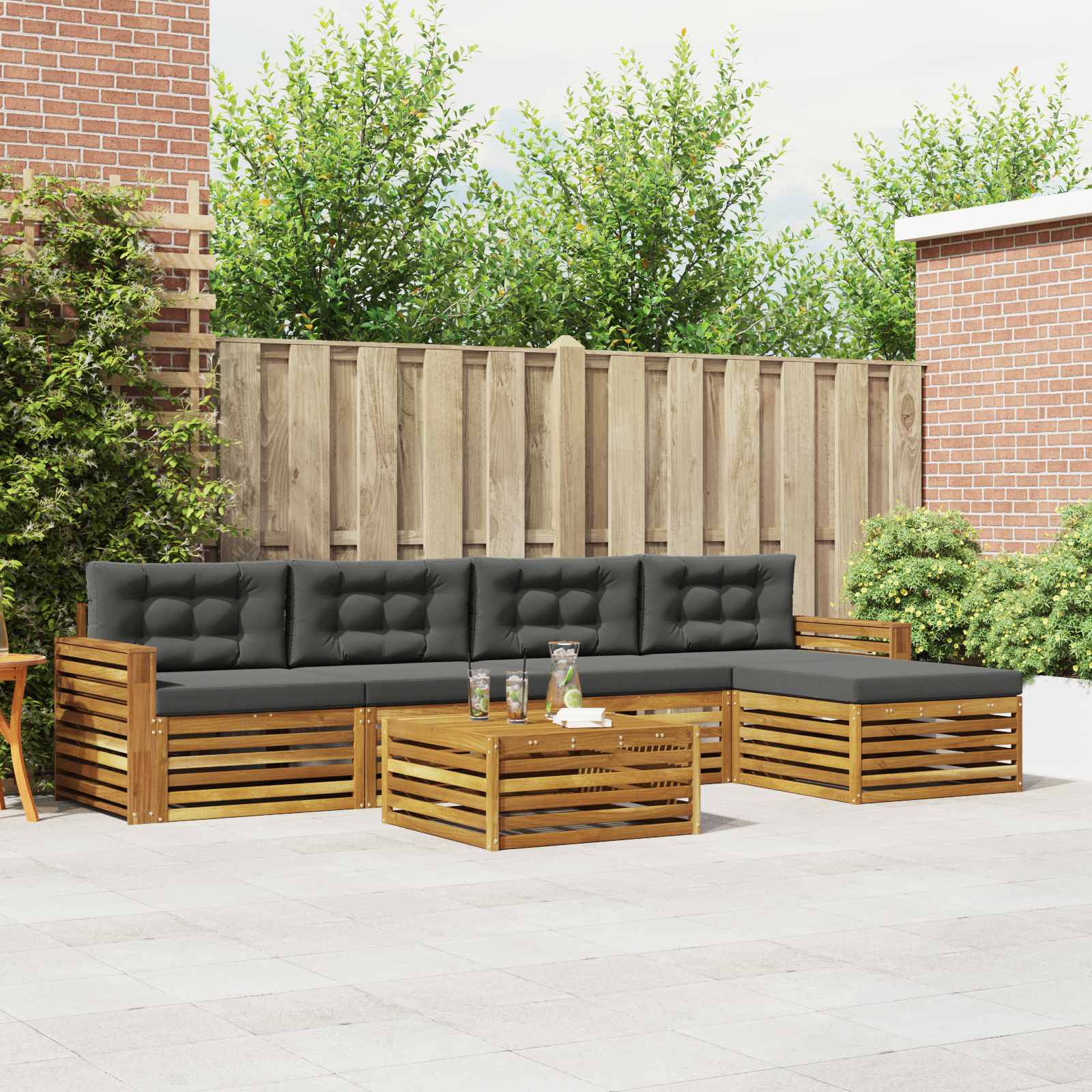 Outdoor-Sofagarnitur mit Kissen 6 pcs Natur und Anthrazit