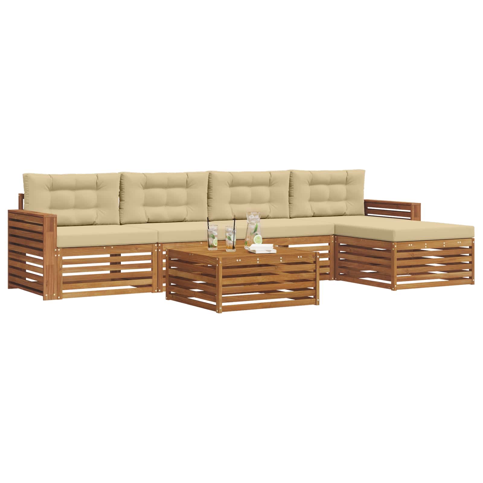 Outdoor-Sofagarnitur mit Kissen 6 pcs Natur und Beige