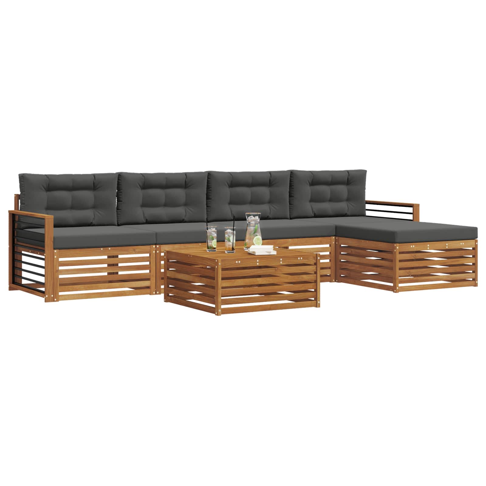 Outdoor-Sofagarnitur mit Kissen 6 pcs Natur und Anthrazit
