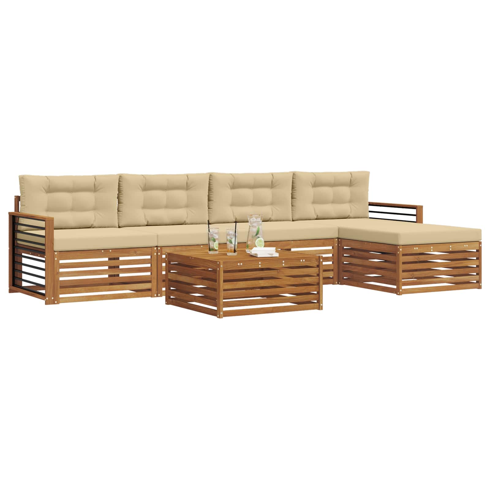 Outdoor-Sofagarnitur mit Kissen 6 pcs Natur und Beige