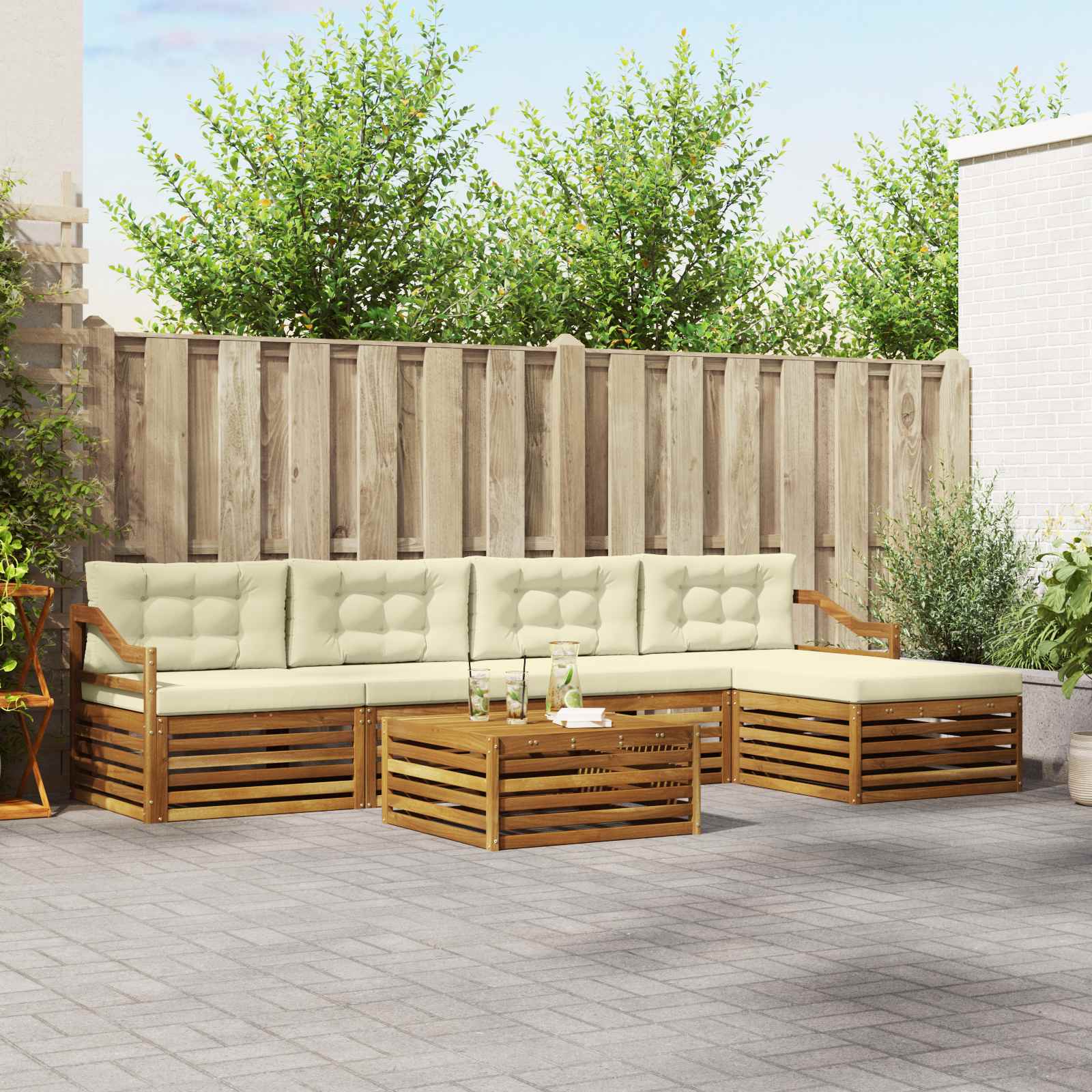 Outdoor-Sofagarnitur mit Kissen 6 pcs Natur und Creme