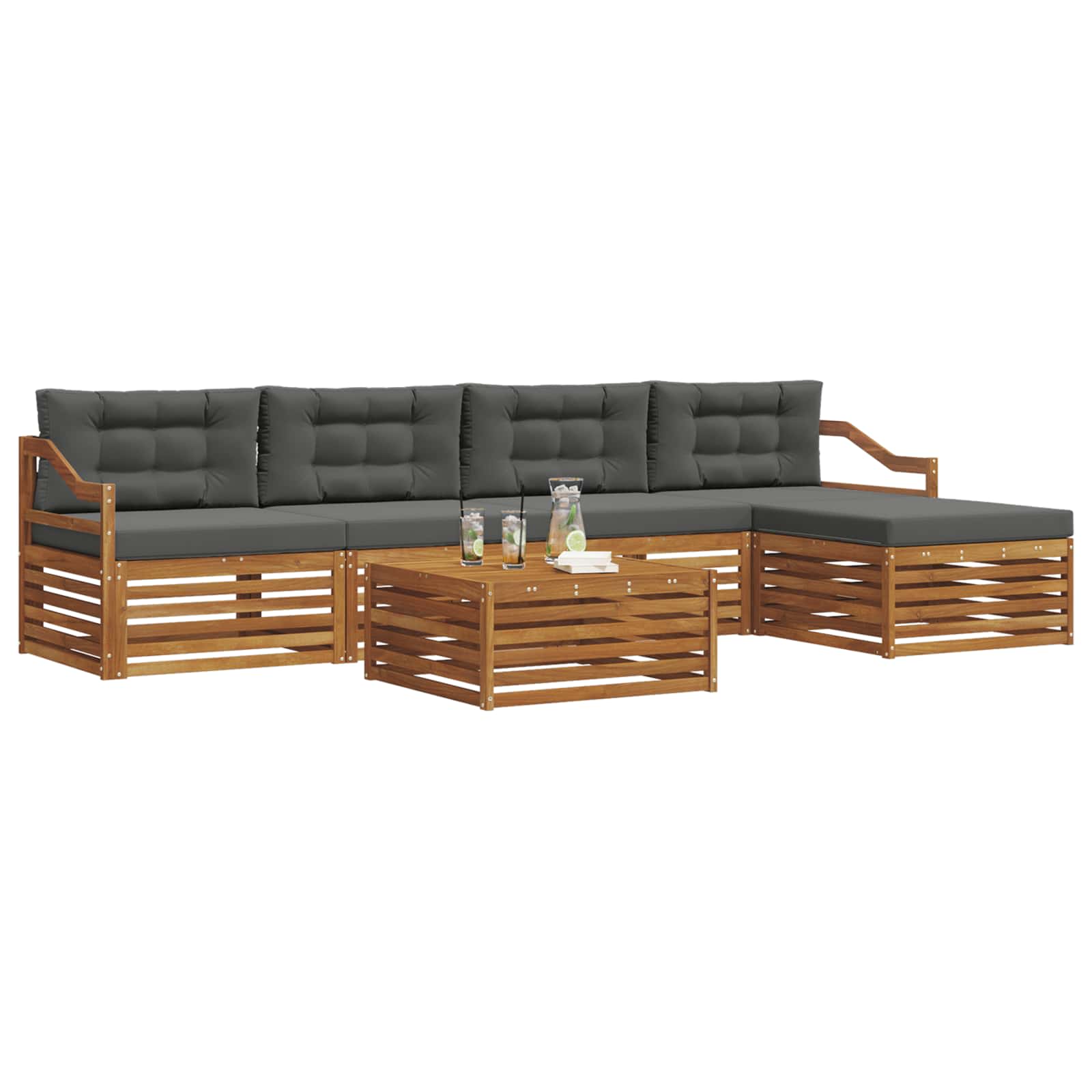 Outdoor-Sofagarnitur mit Kissen 6 pcs Natur und Anthrazit
