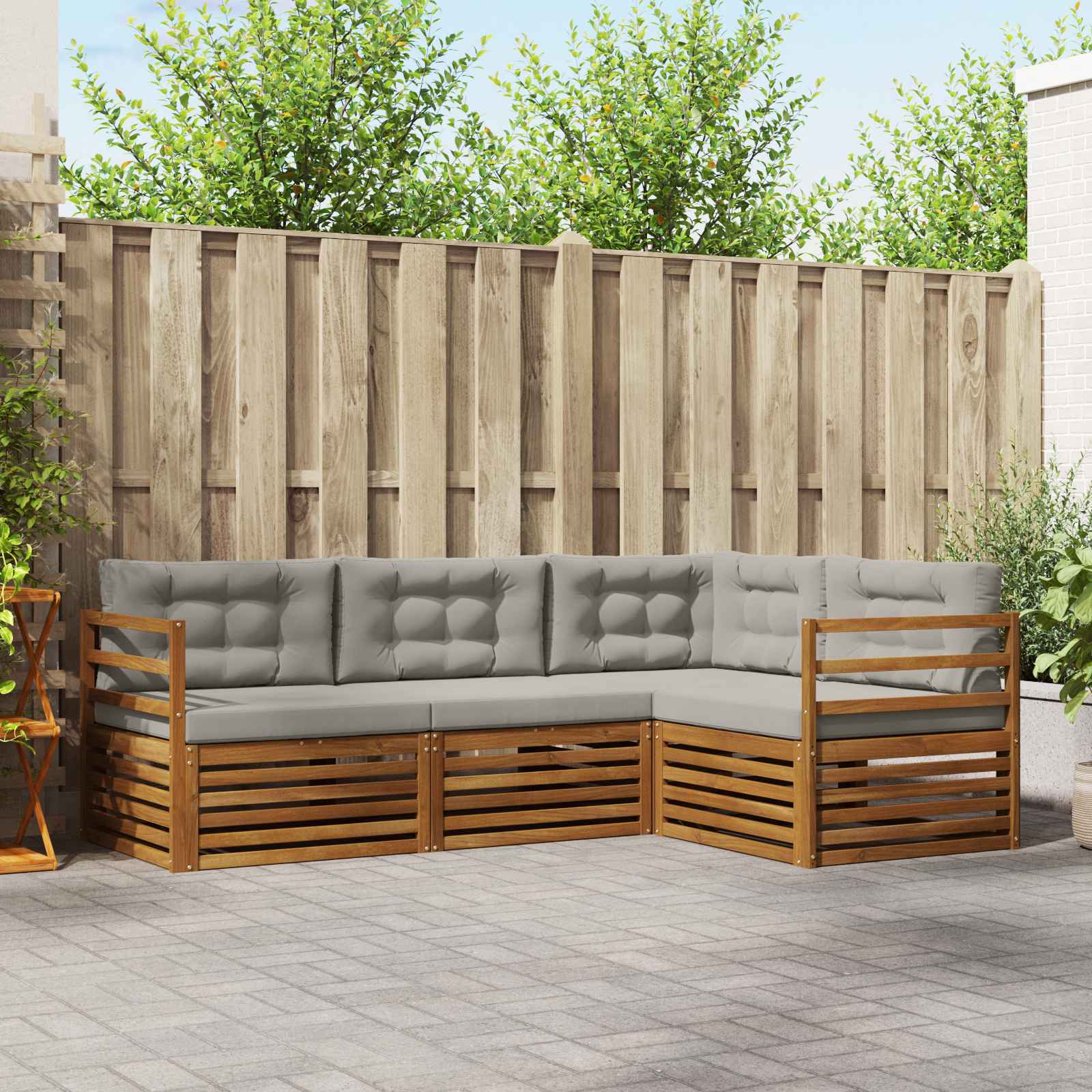 Outdoor-Sofagarnitur mit Kissen 4 pcs Natürlich und Hellgrau