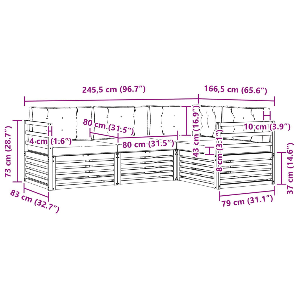 Outdoor-Sofagarnitur mit Kissen 4 pcs Natur und Anthrazit