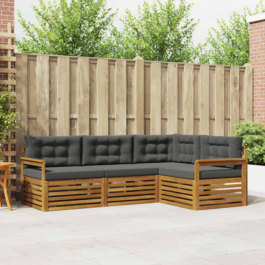 Outdoor-Sofagarnitur mit Kissen 4 pcs Natur und Anthrazit