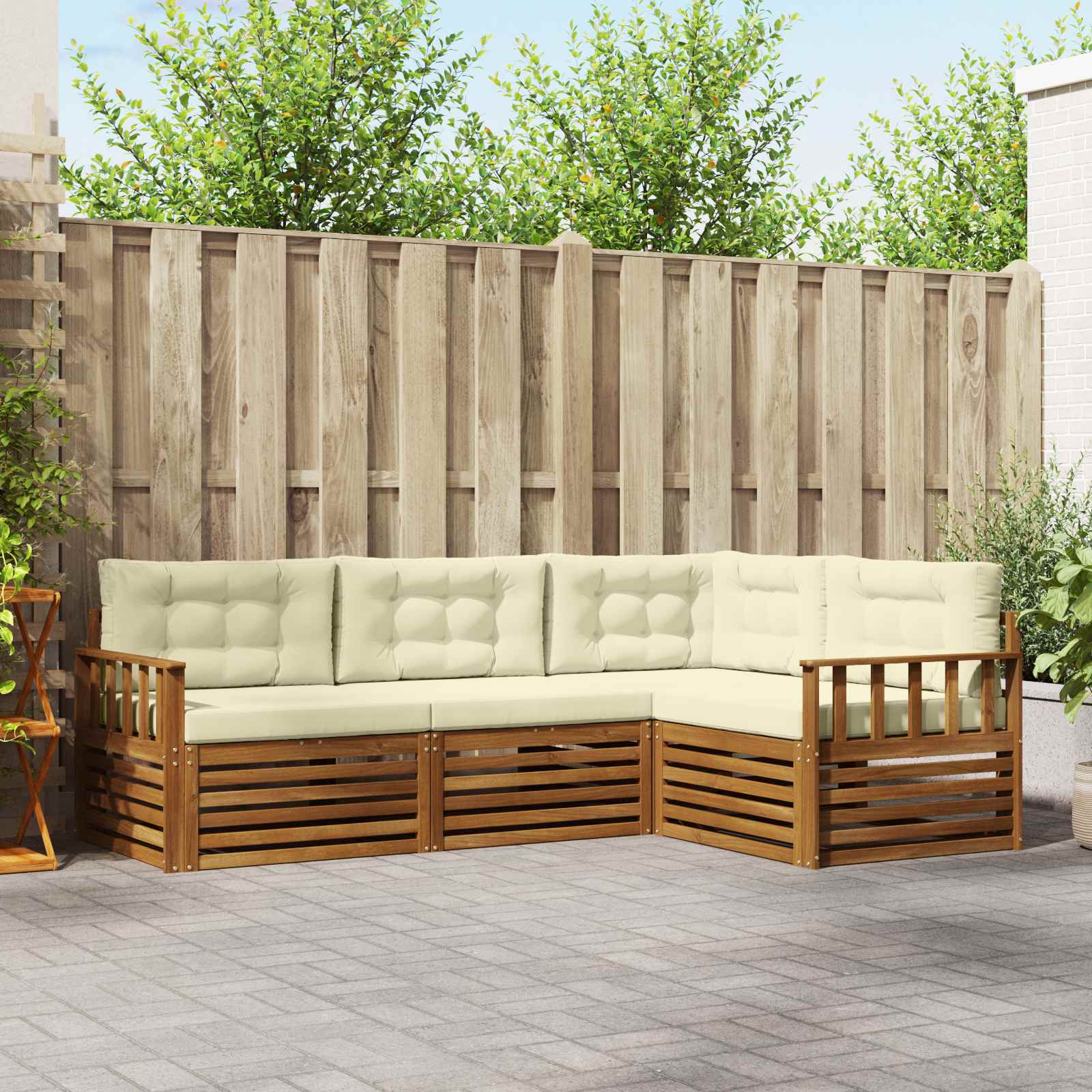 Outdoor-Sofagarnitur mit Kissen 4 pcs Natur und Creme