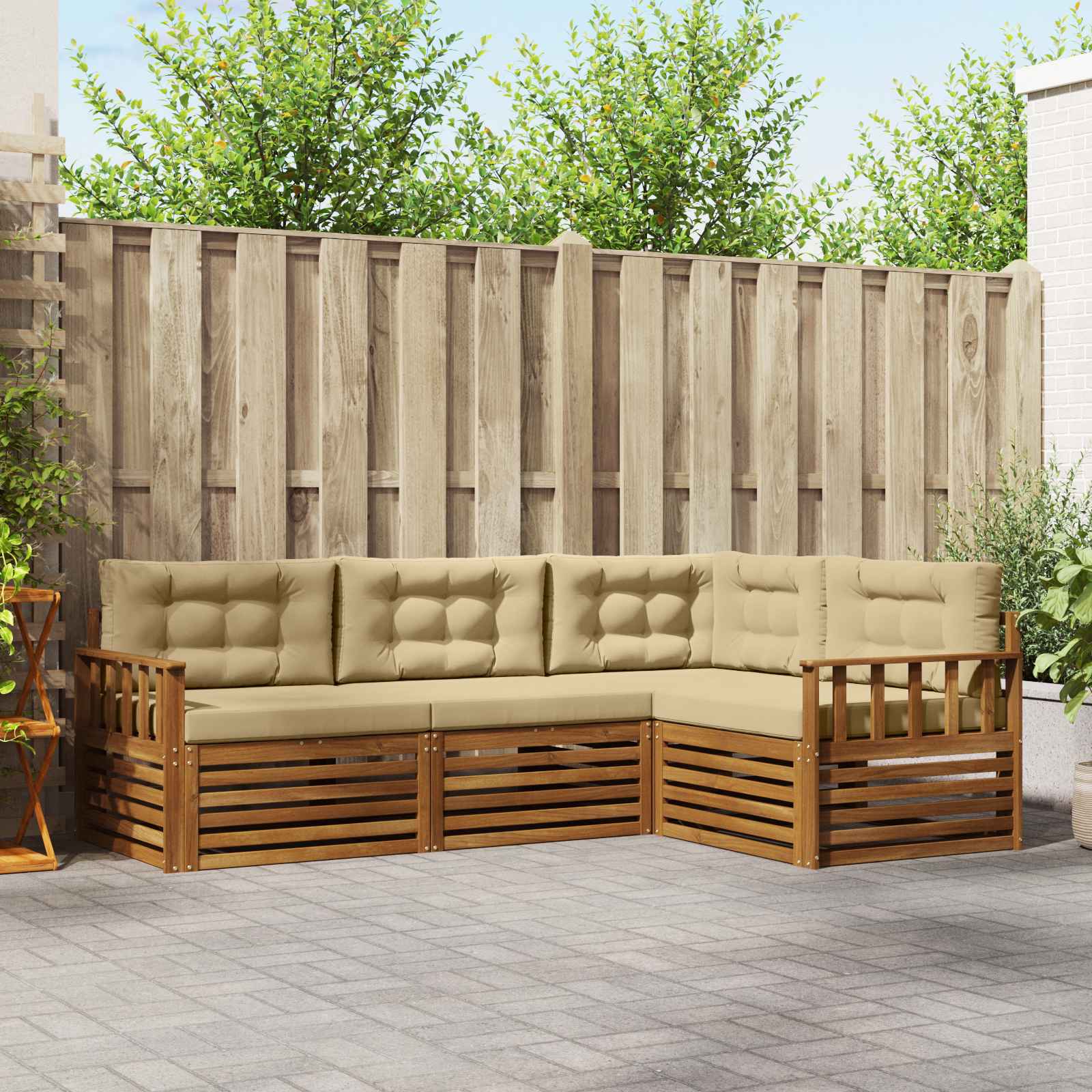 Outdoor-Sofagarnitur mit Kissen 4 pcs Natur und Beige
